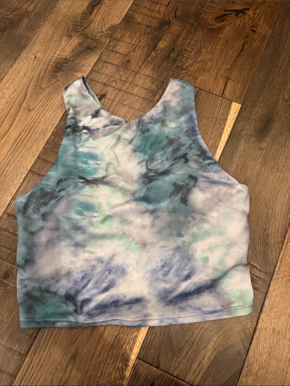 Athleta Tie-Dye High Neck Crop Bra Tank Top - Blue/Green XS